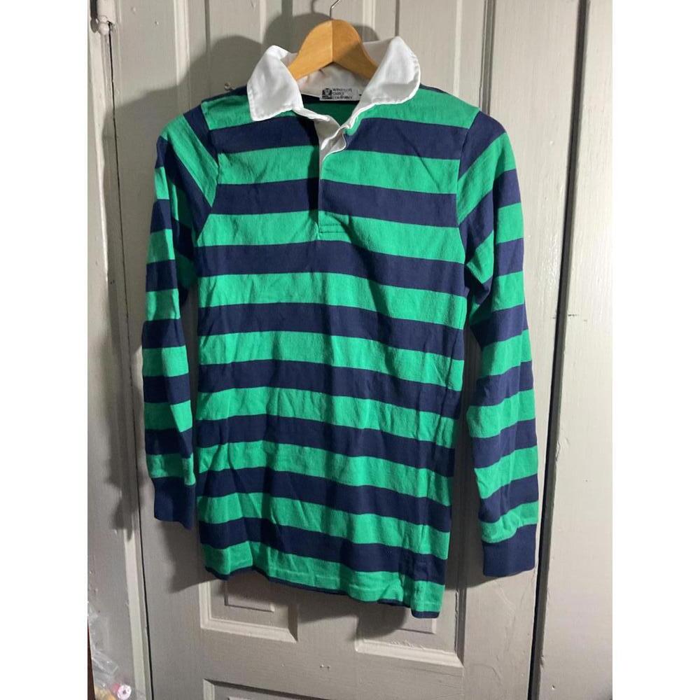 Windsor Shirt Co. Classic Rugby Shirt in Green and Navy Stripes Small